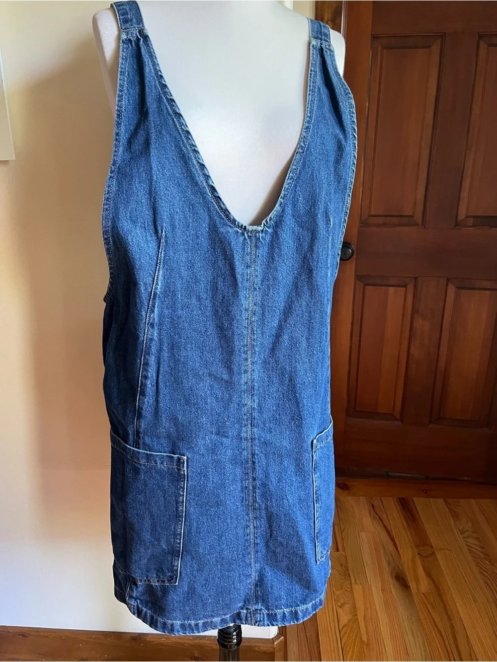 We The Free High Roller Skirtall Indigo Denim V-Neck Boho Hippie 70s Mini Dress - Picture 2 of 6